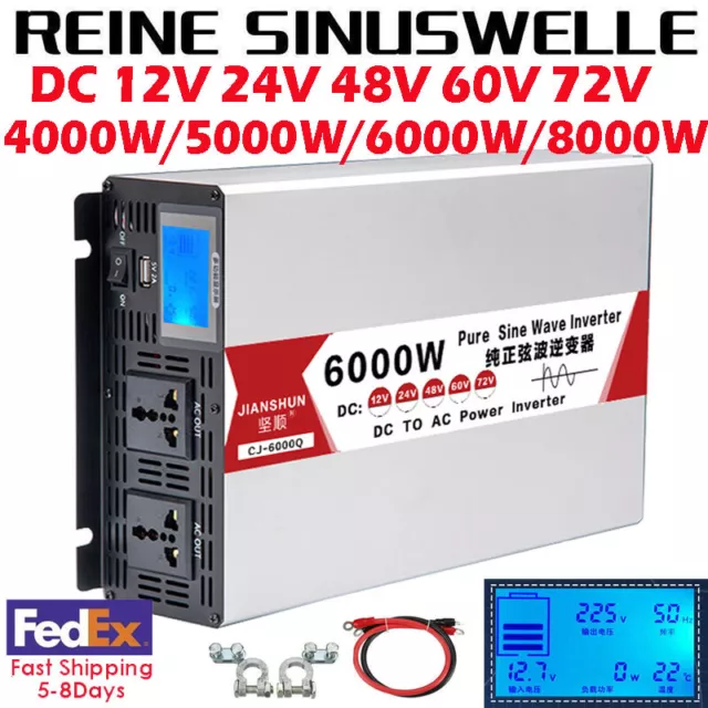 6000W 8000W Max 12V 24V 48V to 230V convertidor de tensión sinusal puro inversor