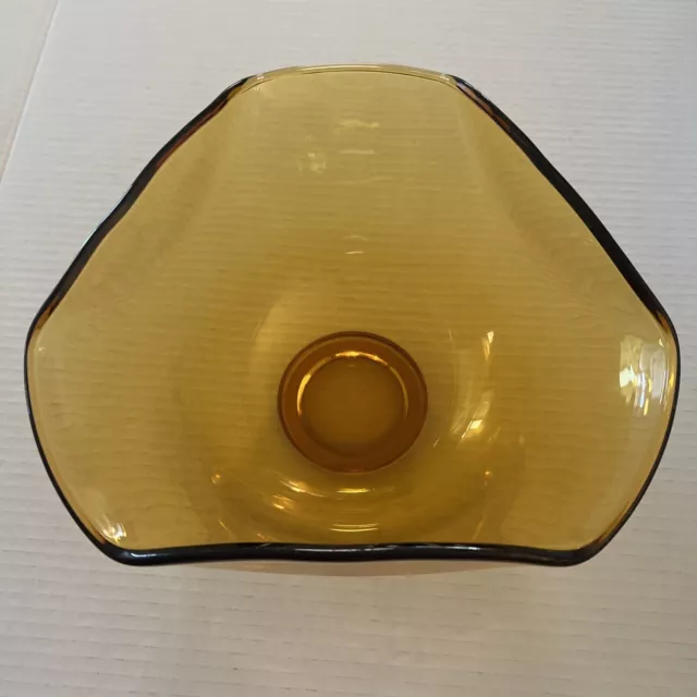 Vintage Amber Glass Folded Tri-Top Chip Salad Serving Bowl Indiana Glass