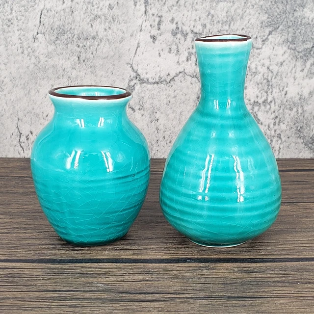 HANDMADE POTTERY VASES Turquoise Glazed Hobby Lobby Ceramic 3.5" & 4.5