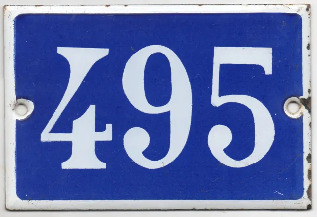 Old blue French house number 495 door gate plate plaque enamel steel metal sign