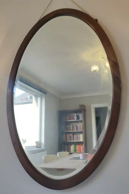 Victorian Oval Wall Mirror Portrait Mahogany Antique Postage Available 3