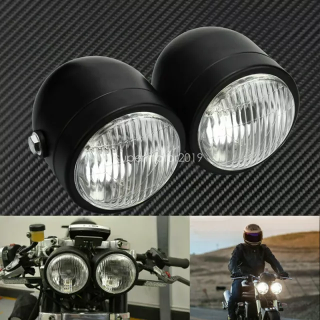 Universal Motorcycle Twin Headlight Double Dual Lamp Fit For Harley Honda Yamaha