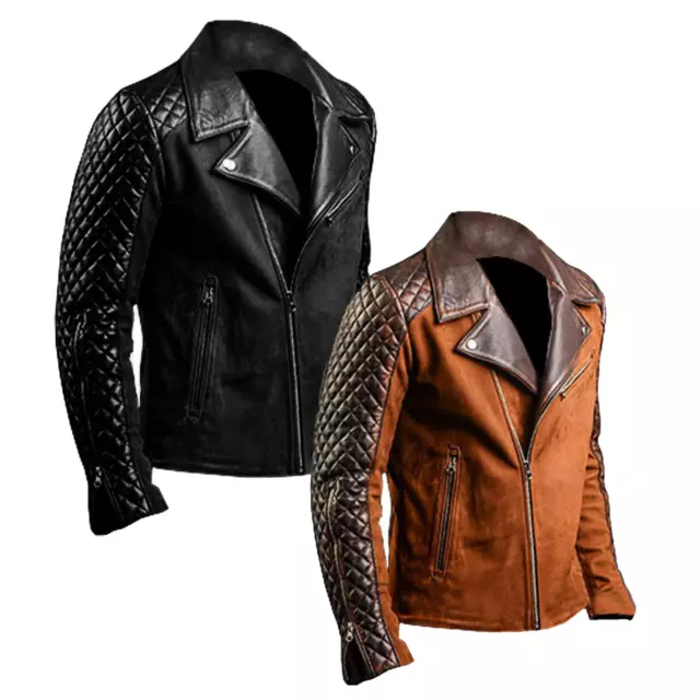 Cafe Racer New Men's Stylish Biker Quilted Style Sleeve Real Leather Wear Jacket
