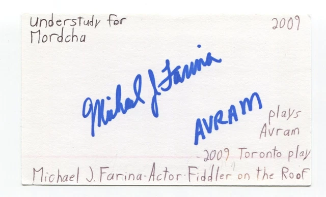 Michael J. Farina Signed 3x5 Index Card Autographed Actor Fiddler On The Roof