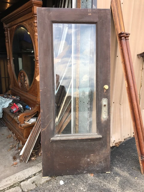 Cm 65 Antique Beveled Glass Full View Entrance Door Drip Edge 35.75 X 83.5