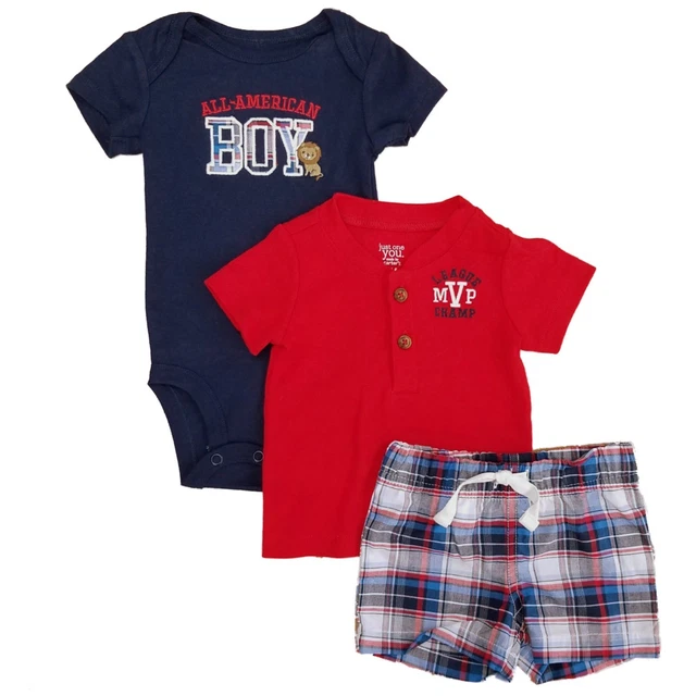 Carters Infant Boys 3-Piece All American Boy Bodysuit T-Shirt & Short Set