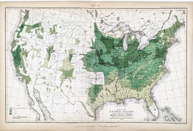 1880 United States Map Wheat Farming Production Agriculture Indian Territory