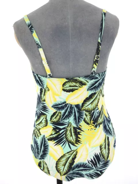MS Swimsuit One Piece Palm Tropical Slimming Plunge Yellow Tummy Control UK 12 3