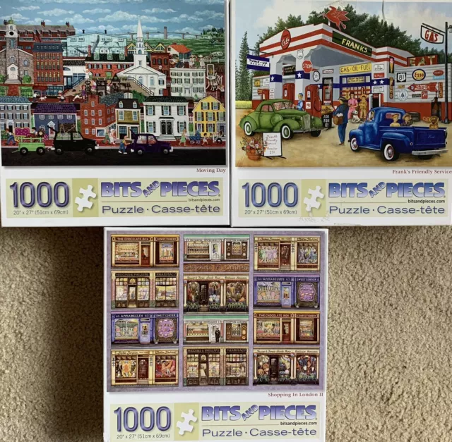 LOT OF 3 Bits And Pieces Jigsaw Puzzles *NOT COUNTED* 1000 Pieces EUC Moving