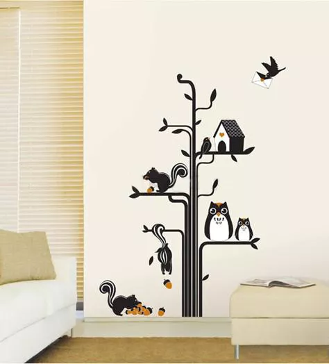 Owls Squirrels & Tree Art Decal Wall Stickers LARGE Home DIY Kids Room Decor UK