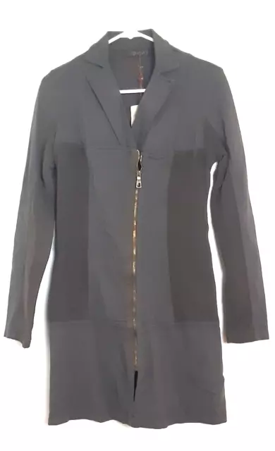 NEW XCVI Dress-Length Jacket Zip Up Long Sleeve Gray-Brown Mesh & Knit Sz Small