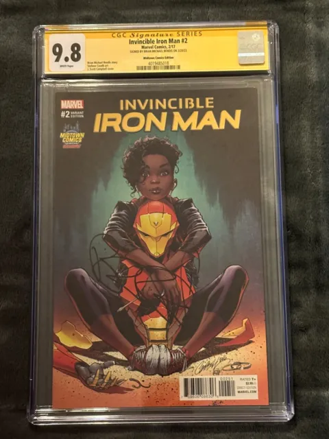 Invincible Iron Man #2 Campbell VARIANT CGC SS 9.8 2017 IRONHEART SIGNED BENDIS