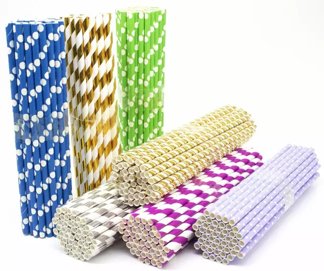 25 Retro Stripe Dot Paper Drinking Straws Vintage Polka Party Wedding Birthdayuk