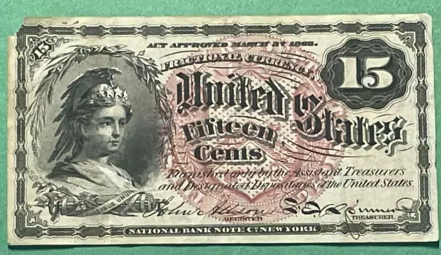 1863 Fractional Currency Postage Note 15 Cents, VF Still a bit Crispy!