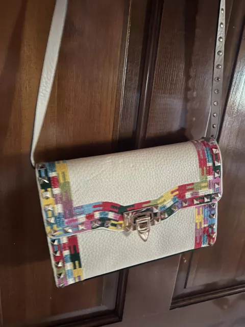 Valentino Garavani Ivory White Color Pattern Rockstud Crossbody Leather Bag