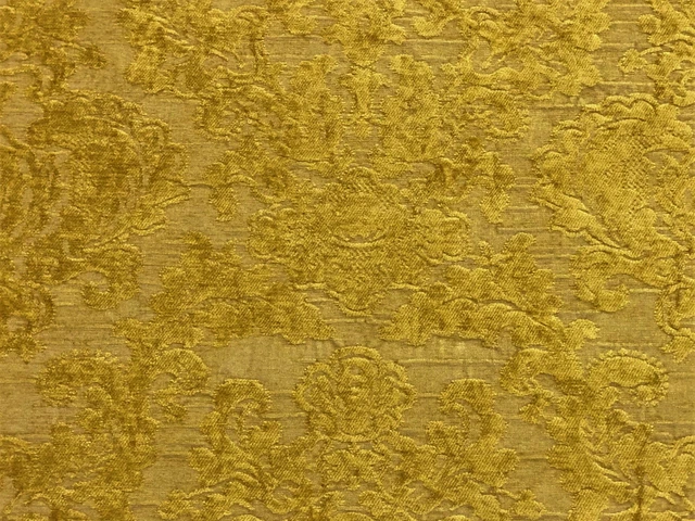 Lee Jofa Mustard Gold Floral Chenille Damask Upholstery Fabric / Gilt