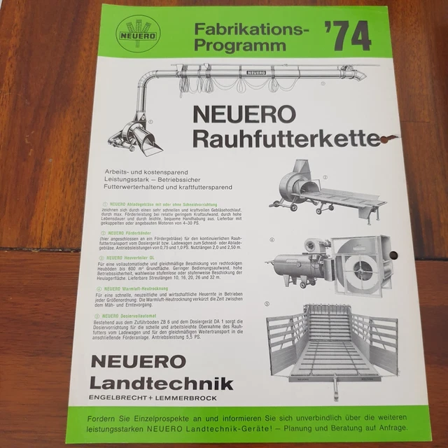NEUERO Rauhfutterkette 1974 Schlepper Traktor Prospekt Landmaschinen