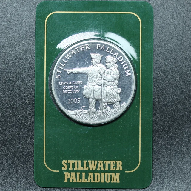 2005 1 oz Stillwater Palladium Buffalo Lewis & Clark Round by Johnson Matthey in