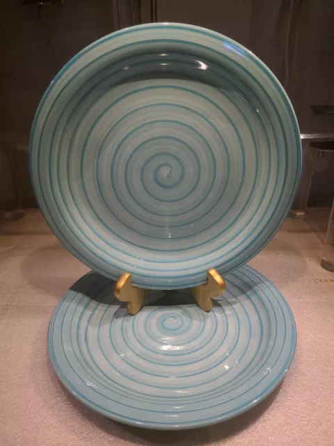 CITRUS GROVE  Hand Painted Brush Stroke Ceramic Aqua Blue Dinner Plate ( 1)