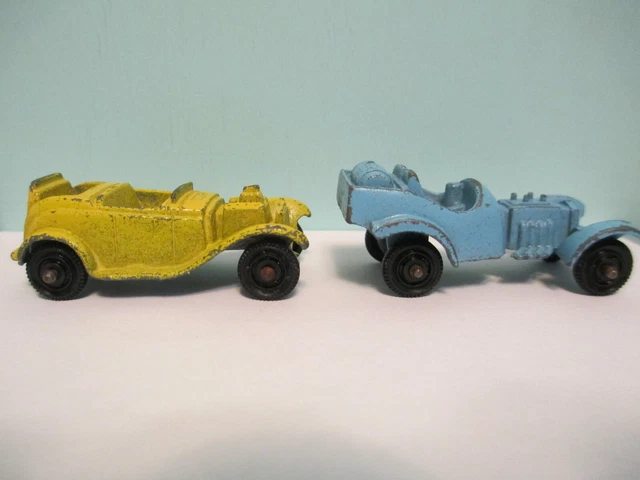 VINTAGE LOT OF 2 Tootsie Toy metal hot rod roadster yellow blue $8.25
