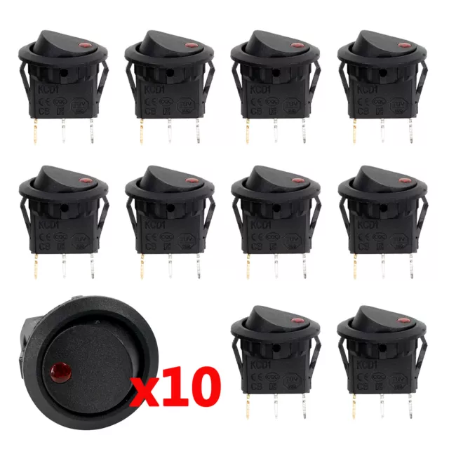 ♥10x Kippschalter Wippschalter Switch Rund Snap-In DC 12V LED Rot 3 Pin KFZ Boot