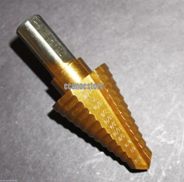 12 Steps 7/16" ` 1-1/8" Titanium Nitride Coated Step Drill Bit 1/2" Shank #40611