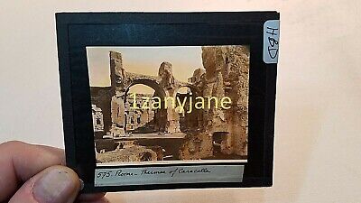 Colored Glass Magic Lantern Slide HBD ROME ITALY THERMAE CARACALLA