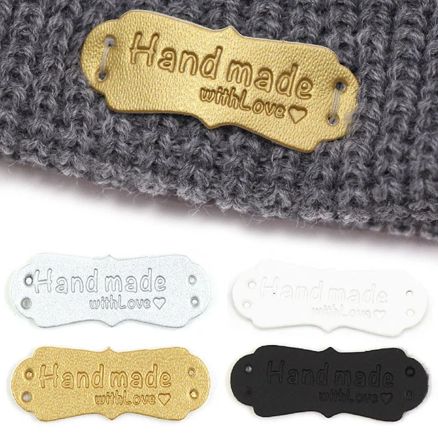 50Pcs PU Leather Tags Handmade With Love Labels Sewing Craft DIY Knittin Tags^ob