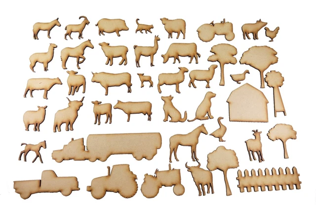 Mdf Animals 42PCS WOODEN MDF Farm Set Animal craft pieces shape laser cut ...