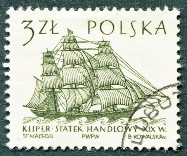 POLAND 1964-5 3z SG1465 used NG Sailing Ships 2nd series Flying Cloud c ##W27