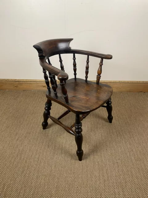 Antique Armchair, English, Victorian, Elm Bow Back, Smokers Captains Chair C1900