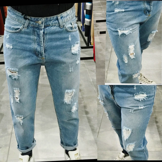 Jeans Denim Uomo Strappati Moda Sportiva con Strappi Sfumato pantaloni Light Blu