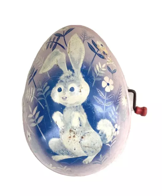 Vintage  1953 Mattel Crank Turn Musical Bunny Egg circa 6" Long, Non-working