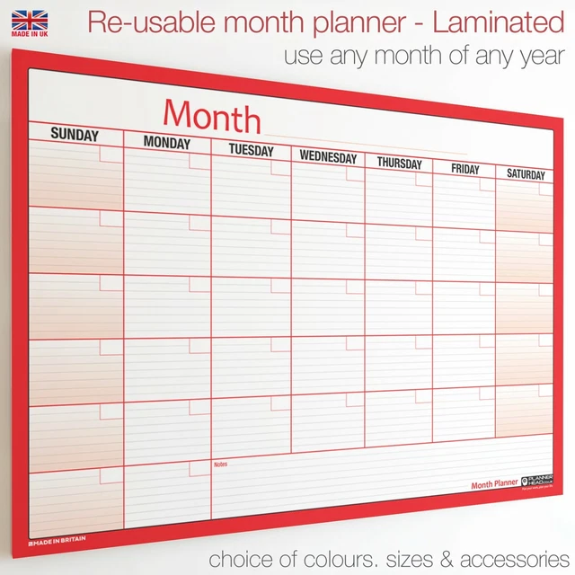 MONTH PLANNER LAMINATED Extra Large Wall Chart Weekly Monthly To Do ...