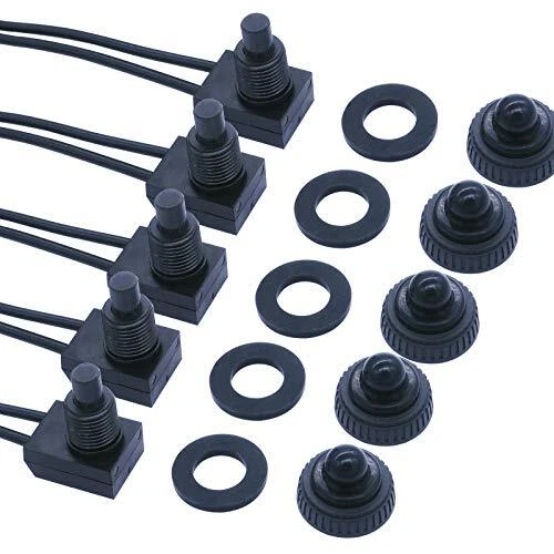 5pcs 12V Waterproof Push Button Switch Wired SPST On-Off Switches Black, Use
