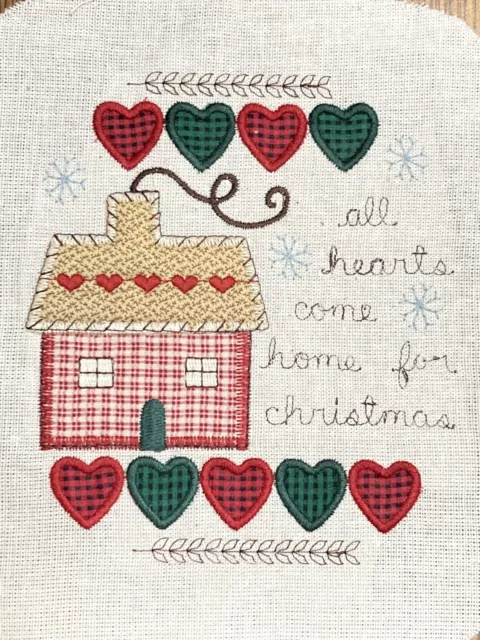 "Edredón cuadrado bordado a máquina todos los corazones vuelven a casa para Navidad 8,5x7"
