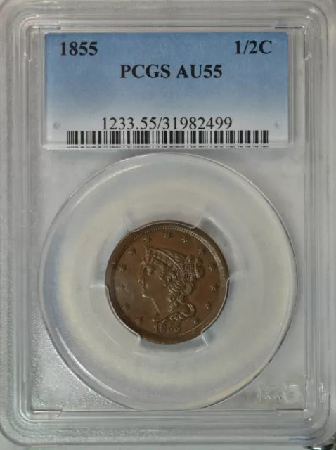 1855 BRAIDED HAIR half cent, PCGS AU55..........Type Coin Company $245. ...
