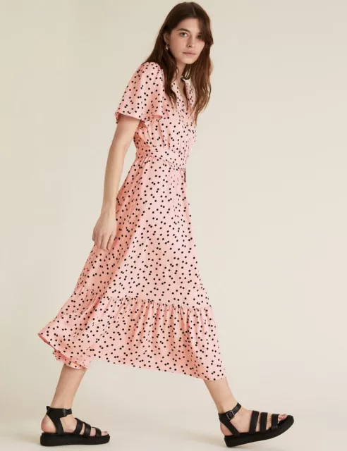 * BNWT M&S Pink Spot Holly Willoughby Midi Mock Wrap Dress UK 14         (ST327)