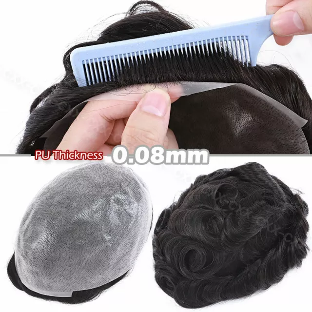 Natural Mens Hair Replacement Toupee Thin Skin System Wig Human Hair Piece Brown