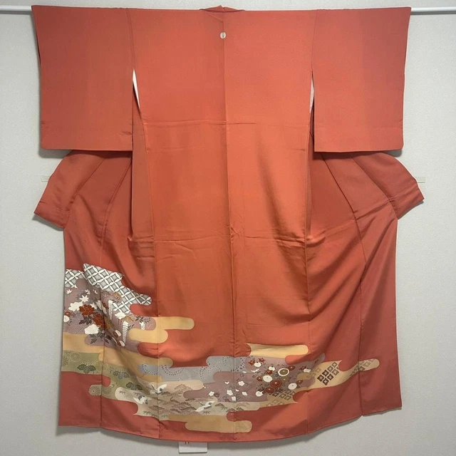 Kimono Ks141 Colored Tomesode, Length 163Cm, Single Crest, Wide Collar, Pure Si