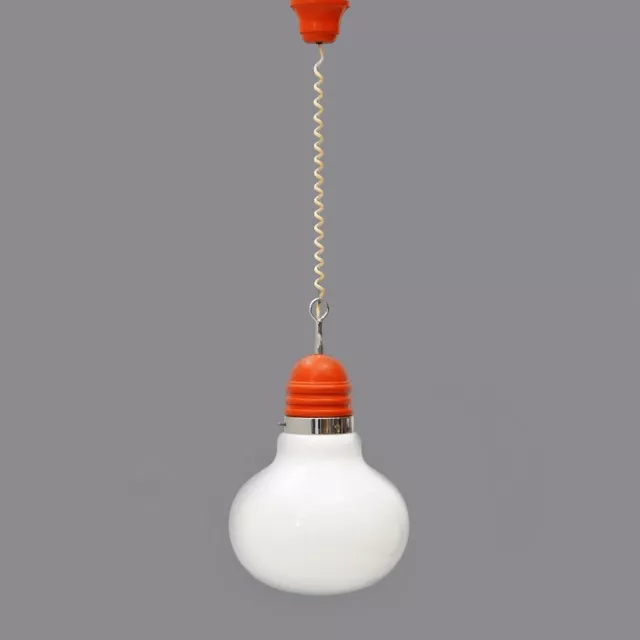 Lampadario a lampadina in vetro bianco, anni ’70, mid-century modern, italian