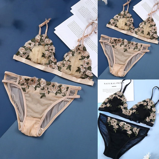 Set reggiseno e mutandine floreali sexy vedere attraverso biancheria intima sott