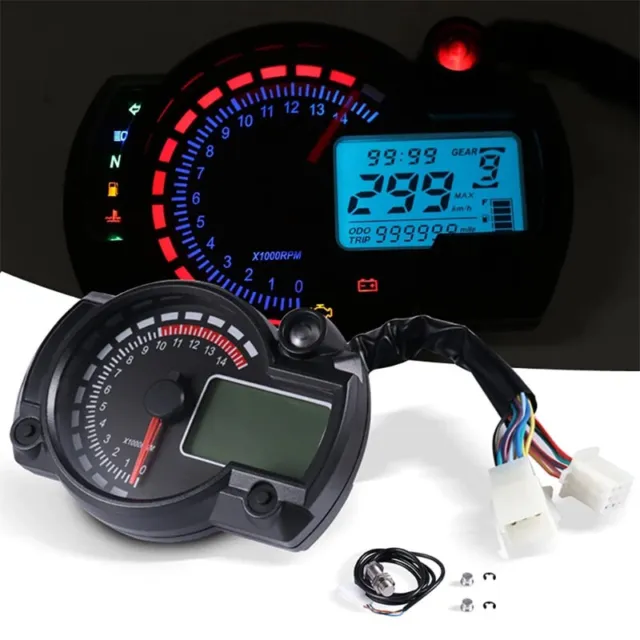 Universal LCD Digital Motorcycle Speedometer Tachometer Gauge Odometer 15000rpm