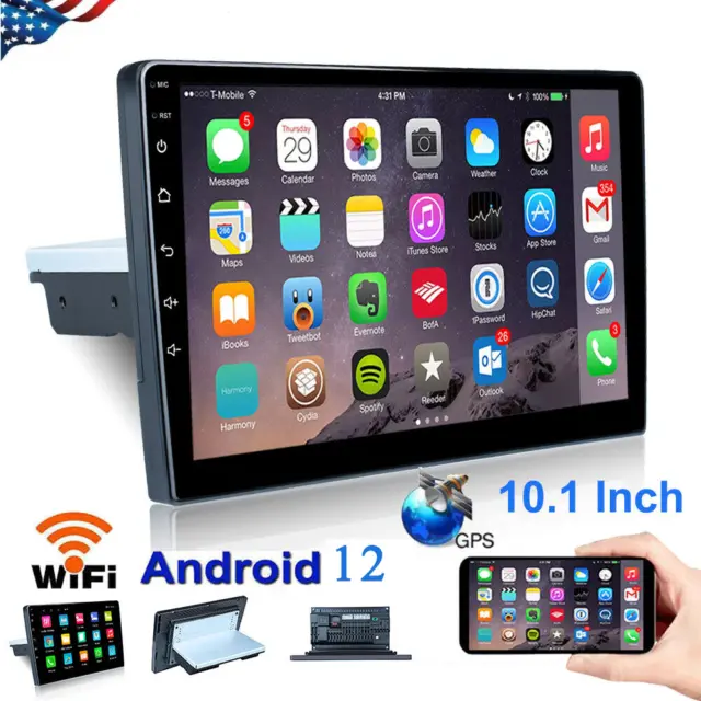Single 1 Din Android 13 Carplay Car Stereo Radio GPS WIFI BT Touch Screen 10.1"