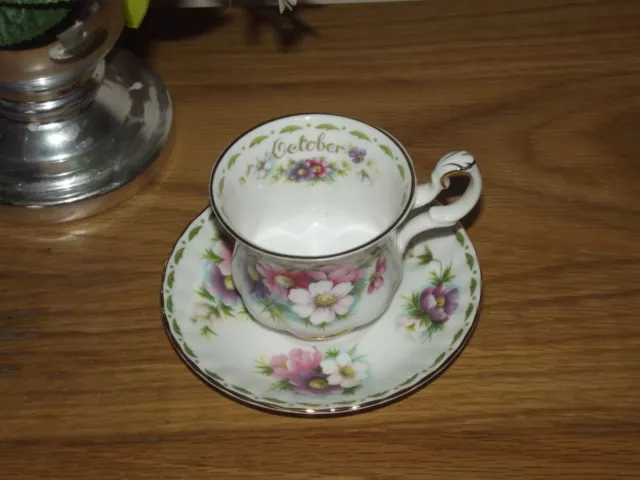 Royal Albert Flower of the Month COFFEE Cup & Saucer OCTOBER Cosmos With Label 2
