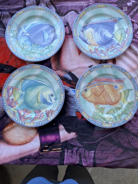 (Set/4 Andrea by Sadek SEA GARDEN Tropical Fish Salad Plates Siddhia Hutchinson