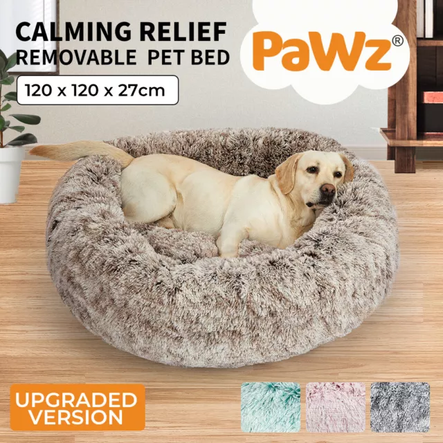 Pawz Pet Dog Calming Bed Cat Warm Soft Plush Round Washable Removable Cover 1.2m