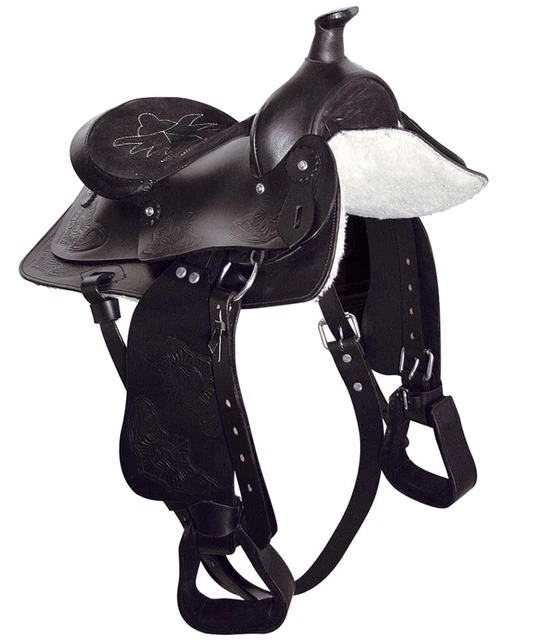 Selle pour chevaux de concours Western Silver en cuir premium faite main avec têtière, collier et rênes assortis, taille de l'assise (10 à 18 pouces). - Canada