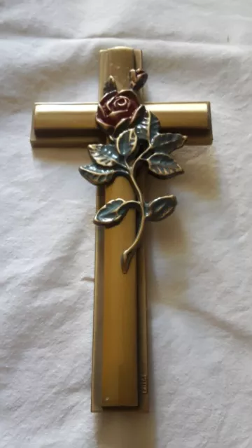 Crocefisso in bronzo per lapidi arte funeraria con rosa cm 21 x cm 10