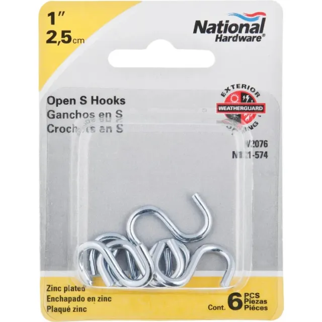 National Hardware 1" 2,5cm open S hooks V2076 N121-574 Steel Zinc Plated